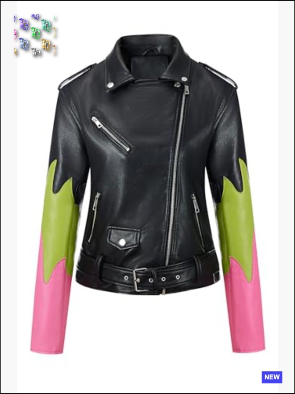Faux Leather Moto Jacket Zip Up Cropped Motorcycle Coat with Pockets - Picture 4 of 6